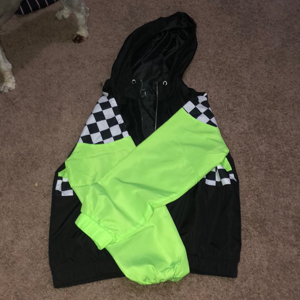 Bright green thin checker jacket